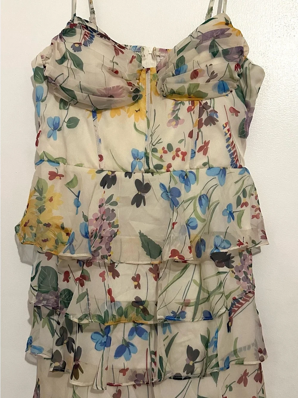 Alex & Sophia Girls' Cream Floral Tiered Dress - Blue & Yellow Blooms 15/16